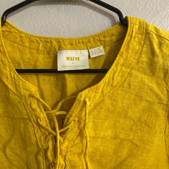 Anthropologie Maeve Linen Mustard Yellow Blouse size 4 - Picture 2 of 5
